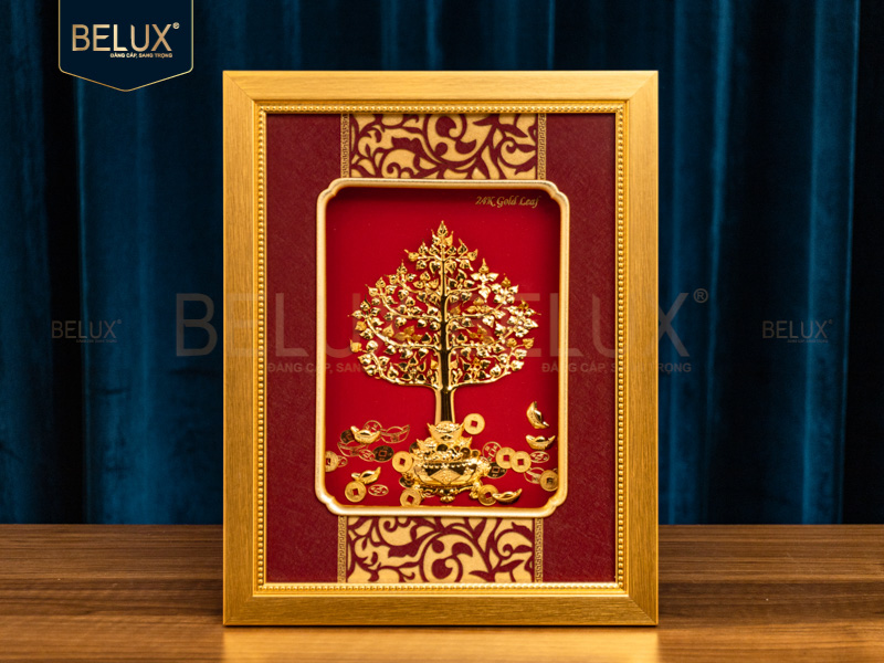 Tranh cây Tài Lộc dát vàng 24K 25x32cm